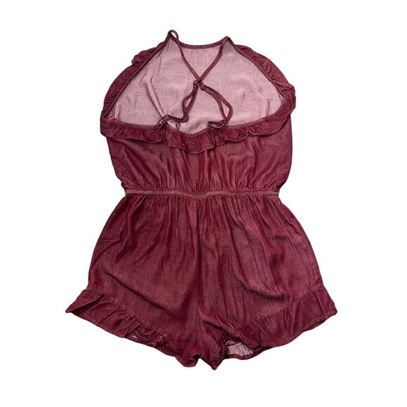 Women's Burgundy Halter Neck Shorts Romper, Elastic Waist, Size M - Picture 11 of 15